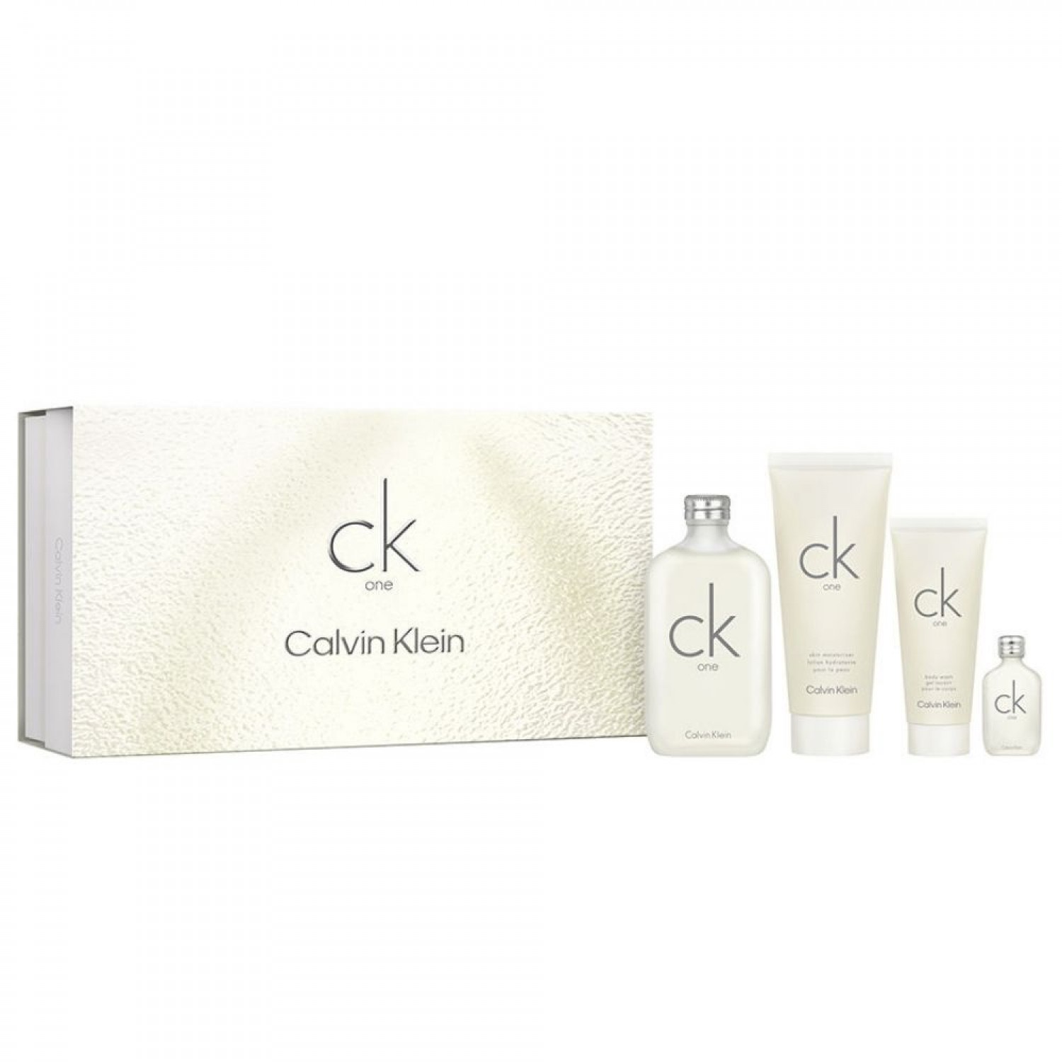 Set Regalo CK One Eau de Toilette 200 Ml. + Loción Corporal 200 Ml. + Gel Ducha 100 Ml. + Mini 15 Ml.