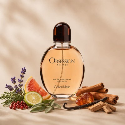 Obsession for Men Eau de Toilette de Calvin Klein, frasco curvo con líquido ámbar obsession-for-men-eau-de-toilette-calvin-klein-hombre