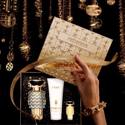 Set Regalo Fame Eau de Parfum 80 ml + Loción Corporal 100 ml + Mini Frasco 4 ml – Perfume floral afrutado Paco Rabanne mujer Set Regalo Fame Eau de Parfum 80 ml + Loción Corporal 100 ml + Mini Frasco 4 ml para mujer