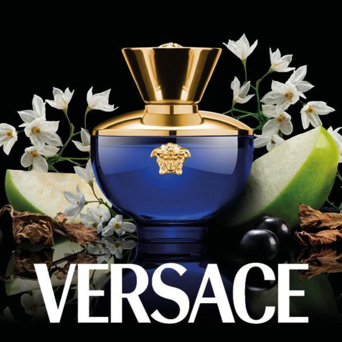 Versace Dylan Blue Pour Femme Eau de Parfum 50 ml detalle frasco Versace Dylan Blue Pour Femme Eau de Parfum 50 ml fragancia femenina